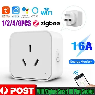 Tuya WiFi / Zigbee 16A Smart AU Socket Plug Voice Control For Google Home Alexa • $39.55