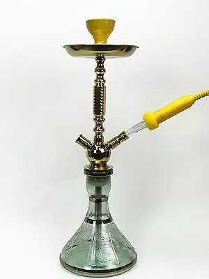 23  ELEGANT MODERN GOLD ETCH GLASS Water Hookah Shisa Pipe 1 Hose CH906 • $69.99