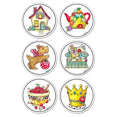 12 Colorful 1 5/8  Round Mary Engelbreit Stickers Seals Usa Made #64 • $2.99