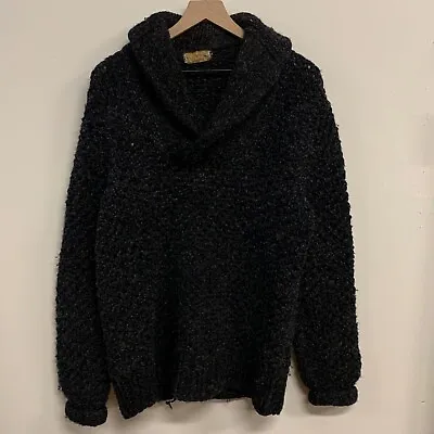 Vintage 50s Grey Black Shawl Collar Wool Pullover Sweater Mens SZ L MCM Mod ⭐⭐ • $65
