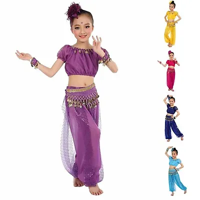 Children Girls Belly Dance Costumes Set Kids Belly Dancing Cloth Tops And Pants • £12.85