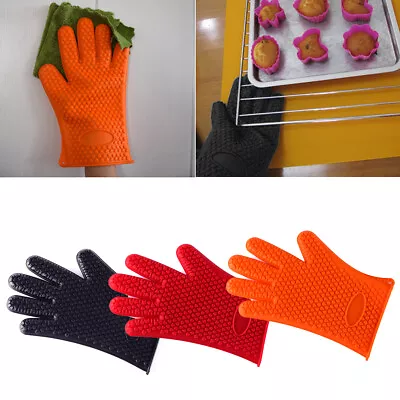  Pair Of Gloves Heat Resistant Silicone Gloves Kitchen BBQ Oven Cooking Mitt • $11.99