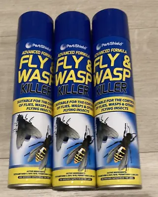 3 X FLY & WASP KILLER SPRAY Kills Flies Wasp Midges Mosquito Fast Acting 300ml • £5.99