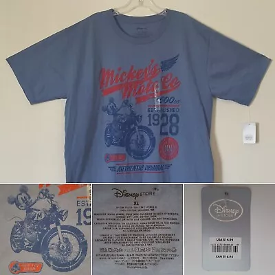NWT Disney Store Mickey's Moto Co. Slate Blue XL T-Shirt. Motorcycle Biker Rider • $14.95