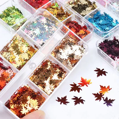 Autumn Maple Leaf Nail Art Glitter Sequins Flakes Nails Stickers Decoration Tips • $1.96