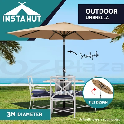 $71.95 • Buy Instahut Outdoor Umbrella 3m Umbrellas Beach Garden Tilt Sun Patio Deck Pole UV