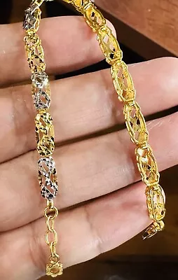 22K 916 Twotone Gold Sz: 7.5” Long Unique Infinity Bracelet 8.5g Fits Med/Lg 5mm • $1682.72