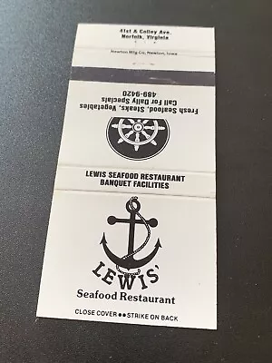 Vintage Virginia Matchbook: “Lewis Seafood Restaurant” Norfolk VA • $8.95