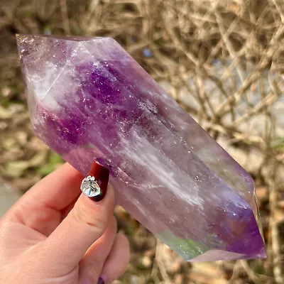 717G Natural Amethyst Obelisk Quartz Crystal Wand Dual Point Spiritual Energy • $4.25