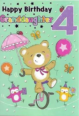 Granddaughter 4th Birthday Card Teddy Design  Quality Card With Paper Insert • £2.49