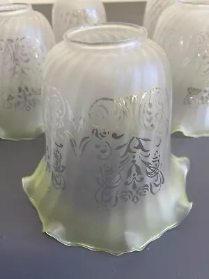 £15 • Buy Etched Glass Bell Light Shade With Green Tint - 4 Available