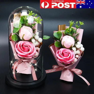 $18.80 • Buy Enchanted Forever Rose Flower In Glass Dome LED Light Christmas Valentine Day AU