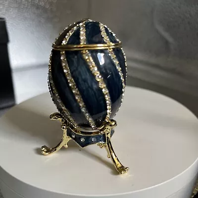 Denim Blue Faberge Egg Trinket Box By Keren Kopal Austrian Crystals Elegant • $22