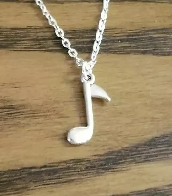 New Silver Eighth Note Charm Necklace Steve Perry Journey Music Note Jewelry  • $19.95