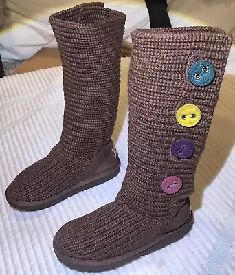 *UGG Classic* Women’s Cardy Sweater Knit Tall 1967 Button Brown Boots (Size: 2) • $20