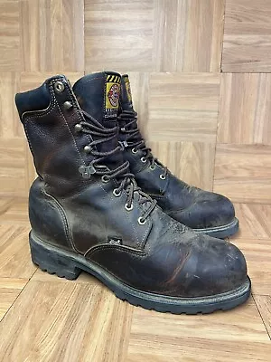 RARE🇺🇸 Original Justin Work-Boots Steel Toe Brown Leather Logger Packer 11.5D • $120