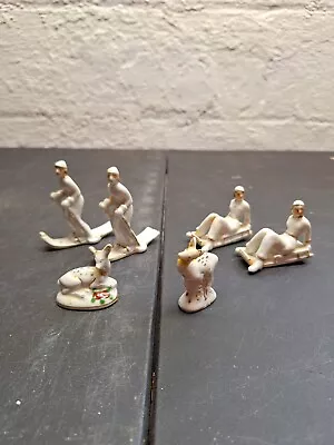 Vintage Miniature Porcelain  Figurines Made In Japan Lot Of 6 Skiing Deer Sled • $10