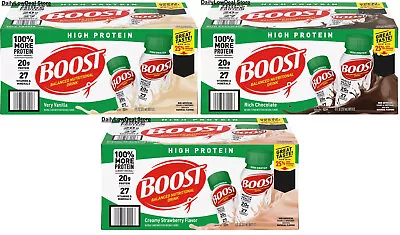 BOOST High Protein Drink Chocolate Vanilla Strawberry 8 Fl Oz Choose 6 12 24 • $52.90