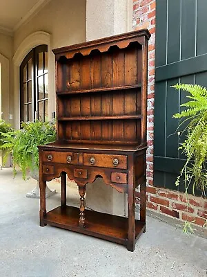 Antique English Welsh Dresser PETITE Sideboard Oak Farmhouse Kitchen Cabinet • $2450