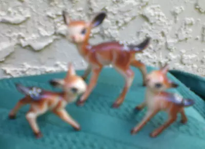 Lot Of 3  Vtg Hard Plastic Miniature Deer Fawn Figurines W/Big Blue Eyes • $14