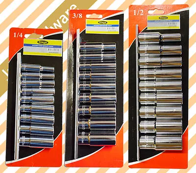 $16.99 • Buy 1/4 3/8 1/2 Deep Socket Set 1/4  3/8  1/2  Drive 9 Pcs Metric Tool HIGH QUALITY