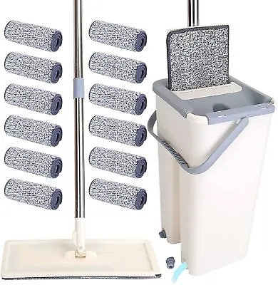 Mop And Bucket With Wringer Set Self Cleaning Wet Dry Usage With 12Pcs Mop Pads • $31.49