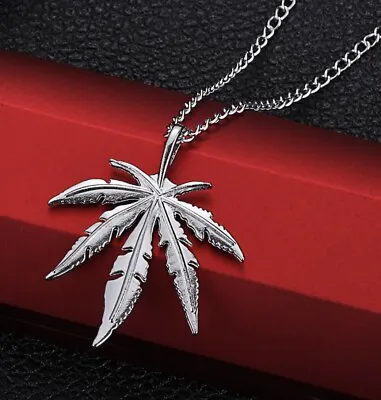 $9.99 • Buy Marijuana Leaf Weed Pot Necklace Pendant Silver 2” Metal US Seller