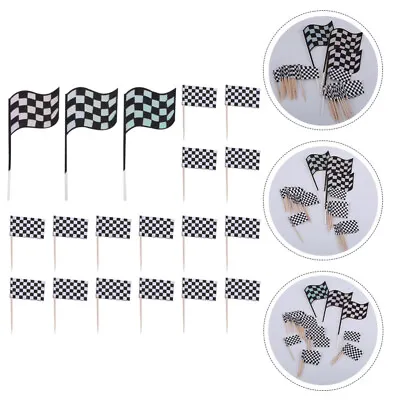 Birthday Race Flag Cupcake Picks Racing Car Birthday Decorations Checkered Flag • £5.28