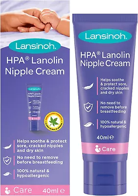 Lansinoh HPA Lanolin Nipple Cream For Sore Nipple &Cracked Skin100%Natural 40ml • £12.36