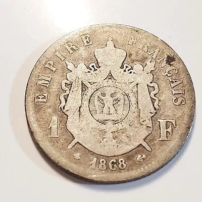 Antique 1868 Silver French Napoleon III One Franc Coin • £8