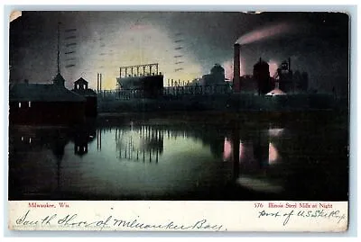 1908 Illinois Steel Mills At Night Scene Milwaukee Wisconsin WI Posted Postcard • $9.98