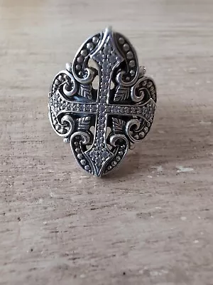 * Retired* Scot Kay Collection Diamond Cross Ring. Sterling Silver Sz 9 • $114.99