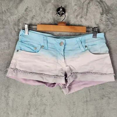 Supre Womens Mini Cut Off Shorts Size S 12 Ombre Tie Dye Blue White Pink Y2K 90s • $5.79