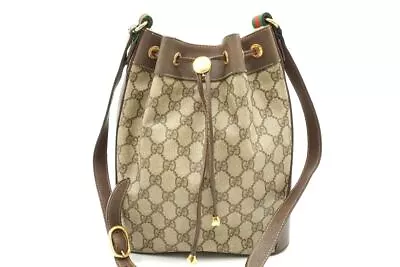 GUCCI Vintage Shoulder Bag Drawstring GG Plus Sherry Line PVC Leather 7901h • $300