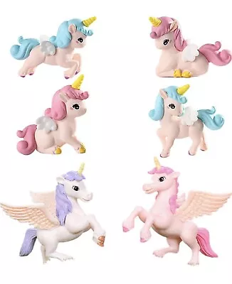 6 Pcs Unicorn Mini Figures Cake Toppers New • £6.99