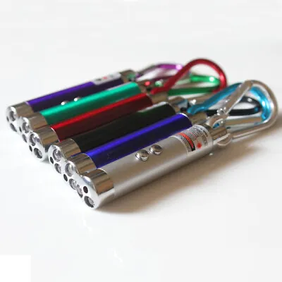 Red Laser Lazer Pen Pointer  3 In 1 With LED Light Cat Dog Toy Keychain UK • £2.99
