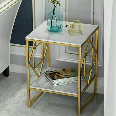 £61.91 • Buy Marble Vein Side Table With Gold Metal Legs Vintage Lounge Living Room Bedside