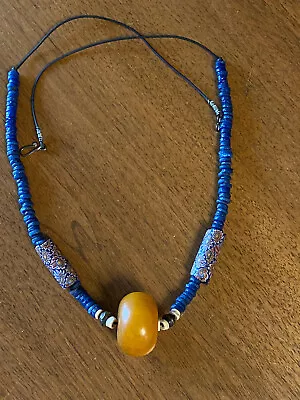 Vintage African Ethnic Tribal Venetian Trade Amber Bead Necklace Glass • $35