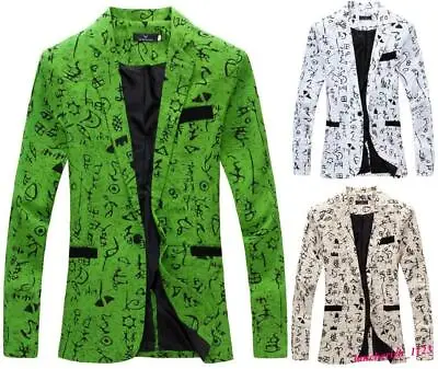 $43.46 • Buy Graffiti Men's Floral Blazer Slim Fit Coat Lapel Jacket Korean Casual Formal OL