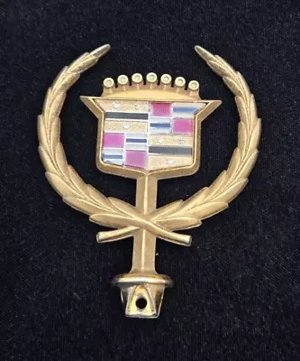 Vintage Gold 3” Cadillac Crest Wreath Round Base Hood Ornament Emblem Badge OEM • $39.95