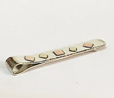 Tie Clip Bar Sterling Silver 925 Handcrafted 9K Gold Geometric Pin Mens Clasp • $97.21