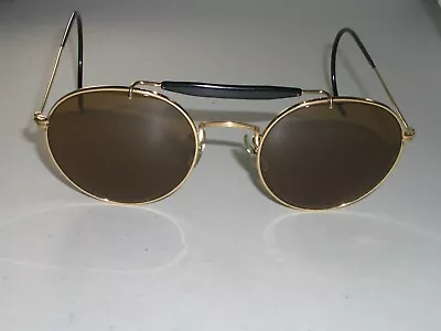 $479.99 • Buy 1970s B&L RAY BAN W0921 GOLD/TORT B15 BROWN ROUND OUTDOORSMAN AVIATOR SUNGLASSES