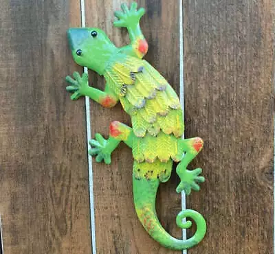 $11.99 • Buy Metal Gecko Lizard Garden Wall Art Decor Colorful Green Yellow Red