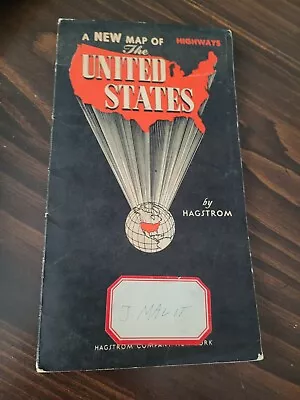 FOLD OUT MAP OF USA BY HAGSROM CO 37x27  VINTAGE MAP • $2