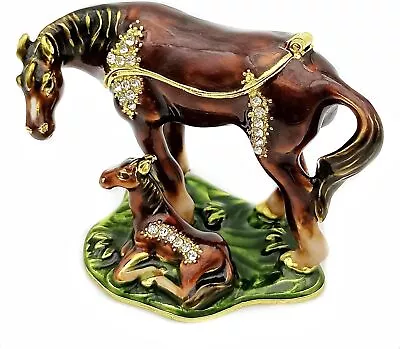 Bejeweled Enameled Animal Trinket Box/Figurine With Rhinestones-Brown Horse • $60