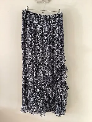 Gorgeous Ladies Mint Velvet Blue Patterned Ruffled Maxi Skirt UK 10 Very Good • £21.99