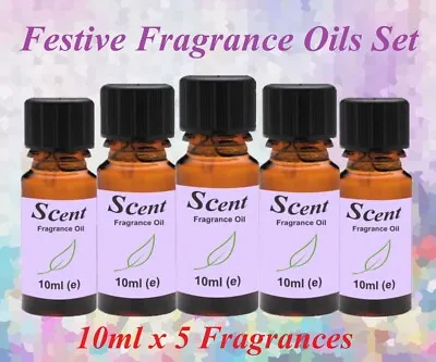 £5.99 • Buy FESTIVE FRAGRANCE OILS SET - 10ml X 5 - For Candles, Diffusers, Oil Burners Etc.