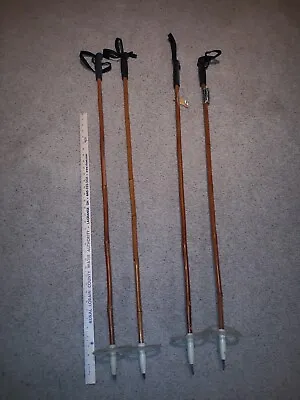 Lot Of 4 Vintage Nordic Bamboo Ski Poles 2 Pairs Of Skiing Poles Use Decoration • $45