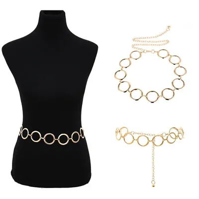 Fashion Womens Full Circle Metal Wide Chain Belt Waist Dress Adjusted Waistba EW • $4.36
