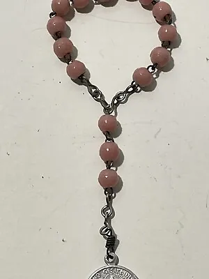 Vtg Catholic Pink Bead Finger / Pocket Medal Rosary • $12